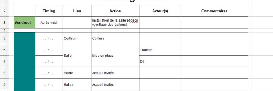 Le Planning du Jour J